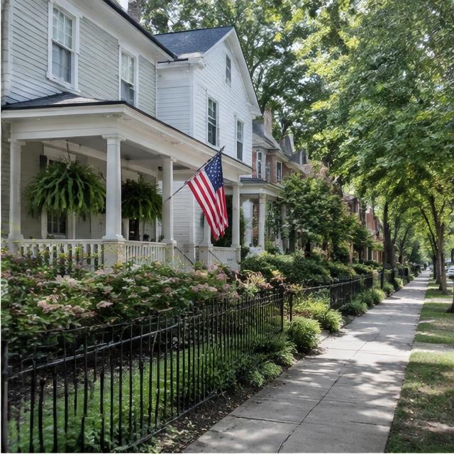 Illustrative residential streetscape, not a photograph of this neighborhood