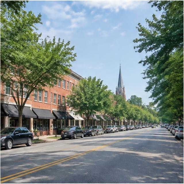 Illustrative residential streetscape, not a photograph of this neighborhood