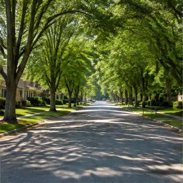Illustrative residential streetscape, not a photograph of this neighborhood
