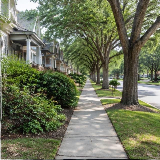 Illustrative residential streetscape, not a photograph of this neighborhood