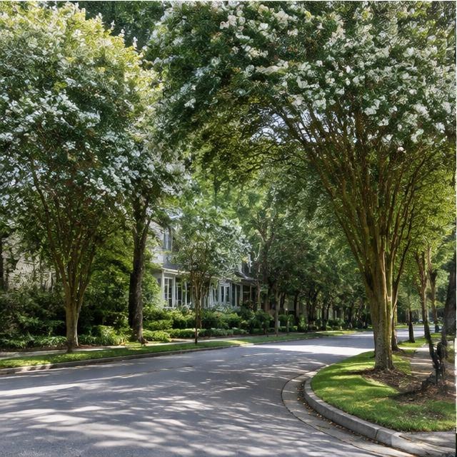 Illustrative residential streetscape, not a photograph of this neighborhood