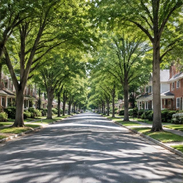 Illustrative residential streetscape, not a photograph of this neighborhood