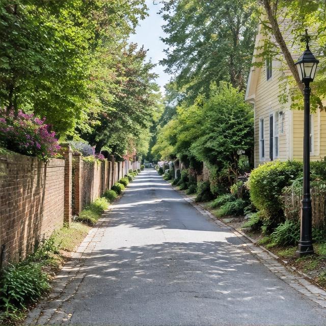 Illustrative residential streetscape, not a photograph of this neighborhood